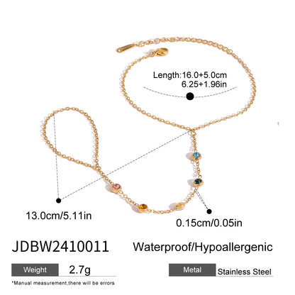 18K Gold Waterproof Rainbow Gem Hand Chain Bracelet