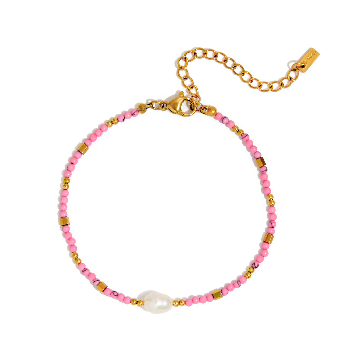 18K Gold Pink Princess Clean Girl Star Bow Heart Dainty Chain Bracelet Stack