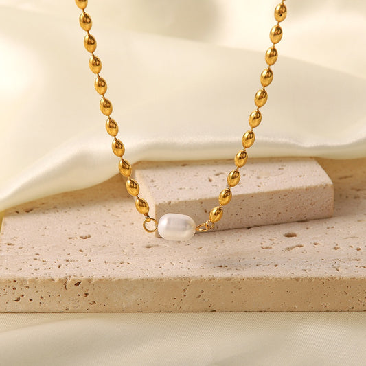 18K Gold Pearl Beaded Necklace