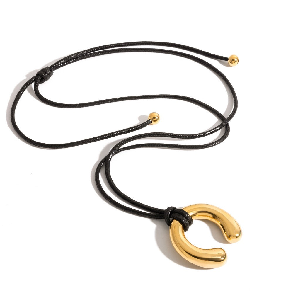 18K Gold Horseshoe Pendant Statement Extra Long Necklace