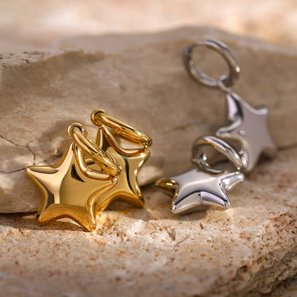 18K Gold Star Small Hoop Huggie Earrings