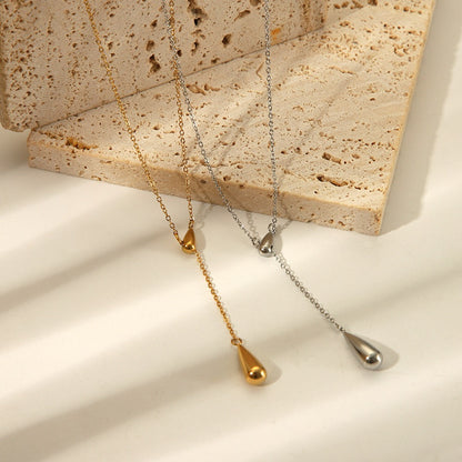 18K Gold Minimalist Raindrop Dainty Lariat Necklace