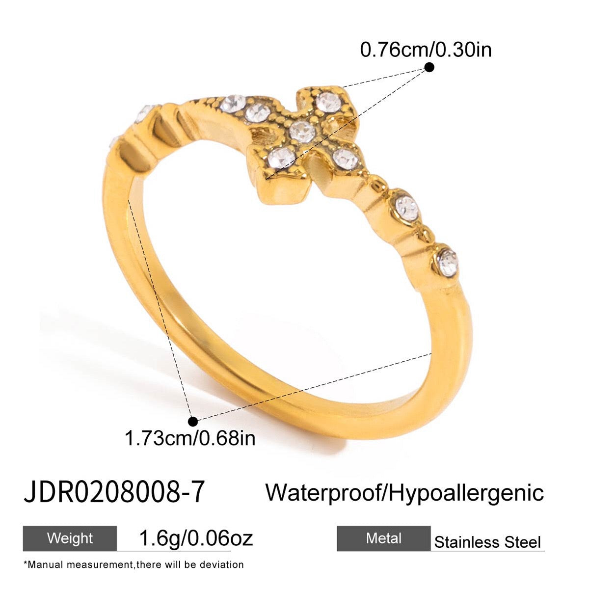 18K Gold Grace Cross Pave Stacking Rings