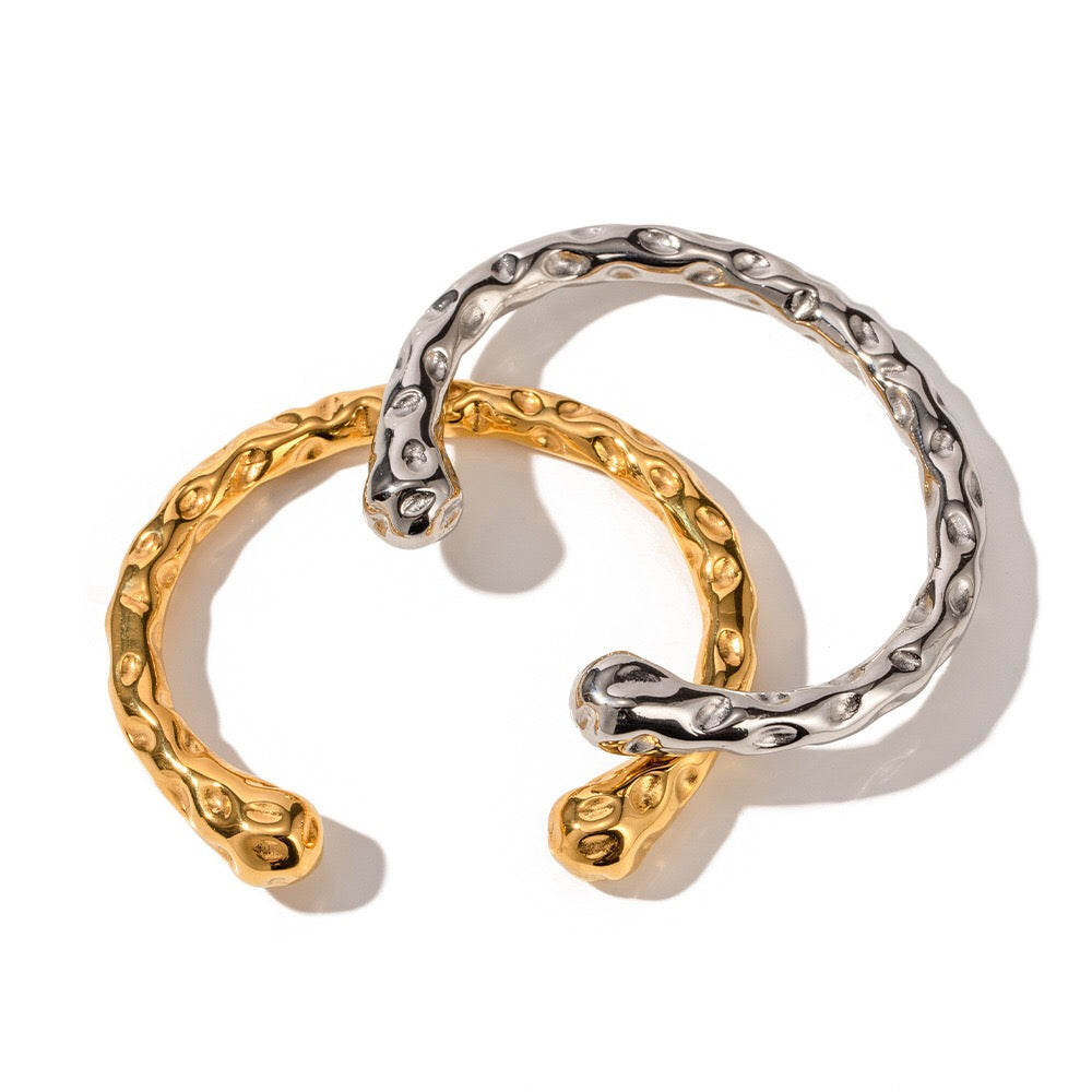18K Gold Raw Luxe Statement Stacking Cuff Bangle Bracelet