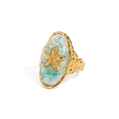 18K Gold Aqua Obsession Blue Starfish Statement Ring