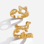 18K Gold Paws and Purrs Pave Cat and Dog Cuff Ring