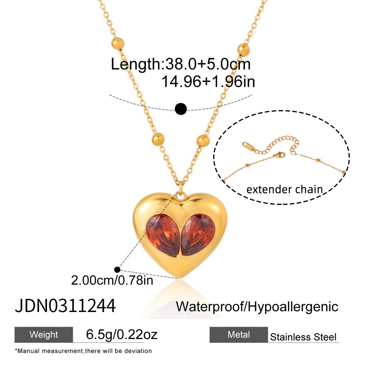 18K Gold Amour Red Heart Pendant Key Cross Charm Necklace