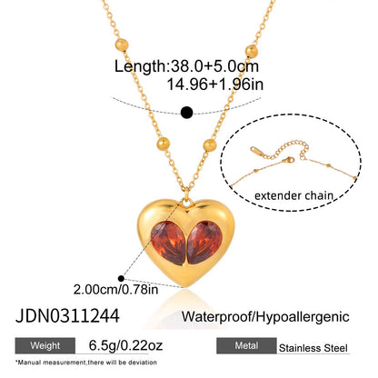 18K Gold Amour Red Heart Pendant Key Cross Charm Necklace