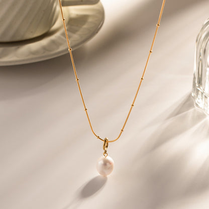 18K Gold Classic Dainty Pearl Pendant Necklace