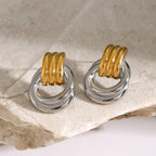 18K Gold Trendy Geometric Statement Stud Earrings
