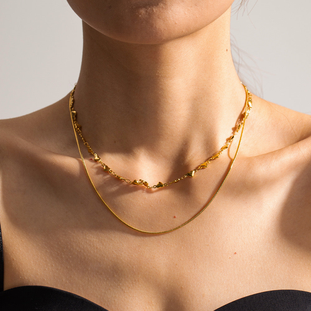 18K Gold Heart Chain Layered Necklace