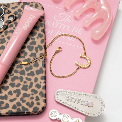 18K Gold Intimate Heart Tennis Horseshoe Chain Bracelet Stack