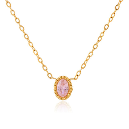 18K Gold Subtle Pink Dainty Bezel Pendant Necklace