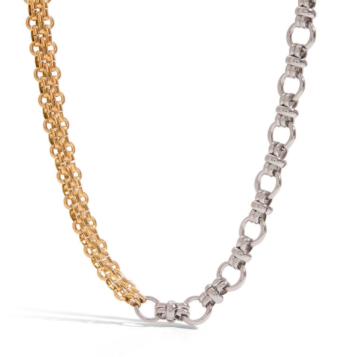 18K Gold and Silver Two Tone Circle Chunky Chain Layered Necklace Set