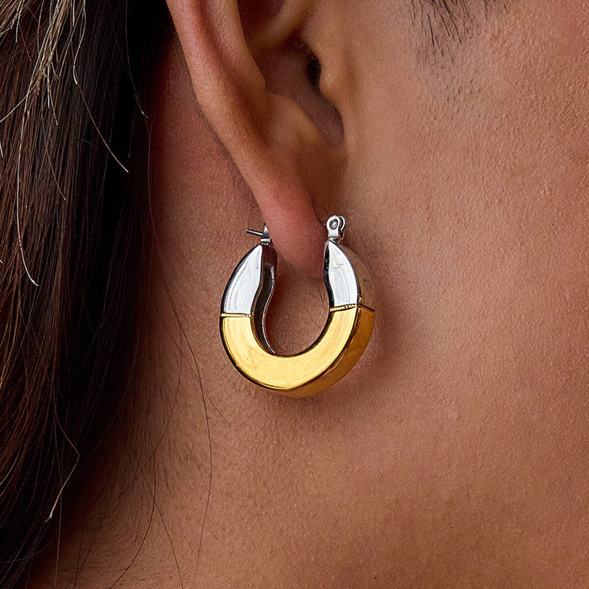 18K Gold and Silver Two Tone Duality Statement Hoop Earrings