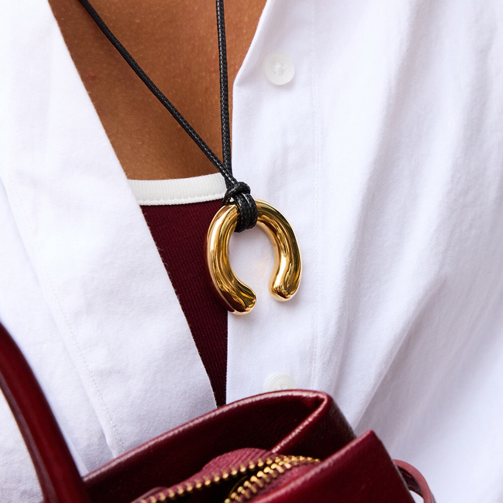 18K Gold Horseshoe Pendant Statement Extra Long Necklace