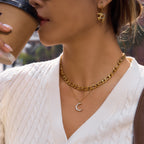 18K Gold Luna Pave Moon Dainty Pendant Necklace