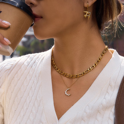 18K Gold Luna Pave Moon Dainty Pendant Necklace