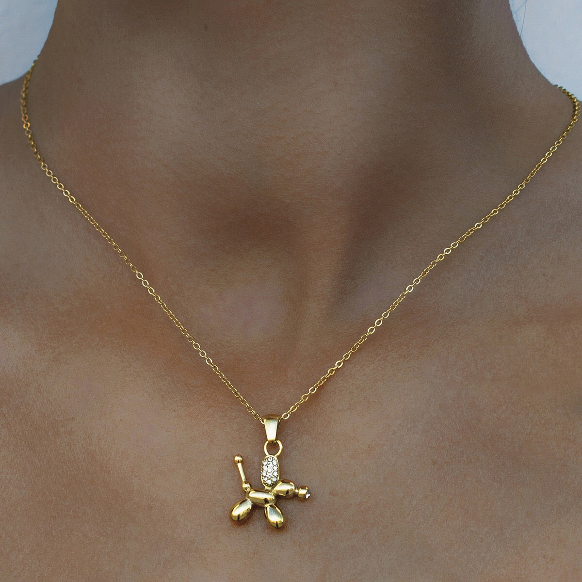 18K Gold Balloon Dog Pendant Necklace