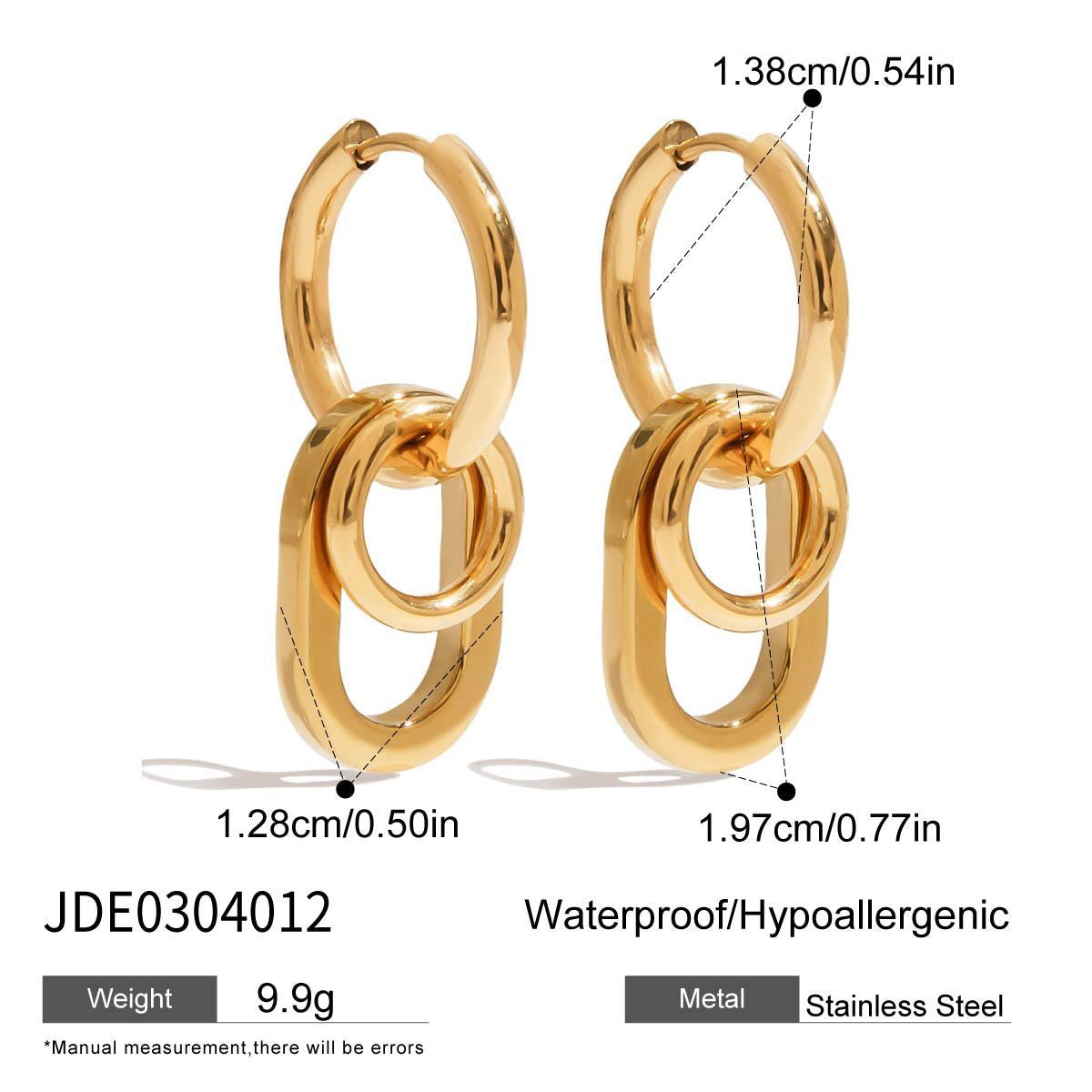 18K Gold and Silver Two Tone Trinity Small Hoop Dangle Huggie Earrings