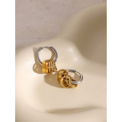 18K Gold and Silver Two Tone Sweet Motion Dangle Hoop Earrings
