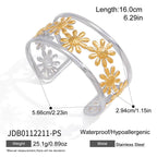 18K Gold and Silver Two Tone Wild Bloom Flower Statement Cuff Ring