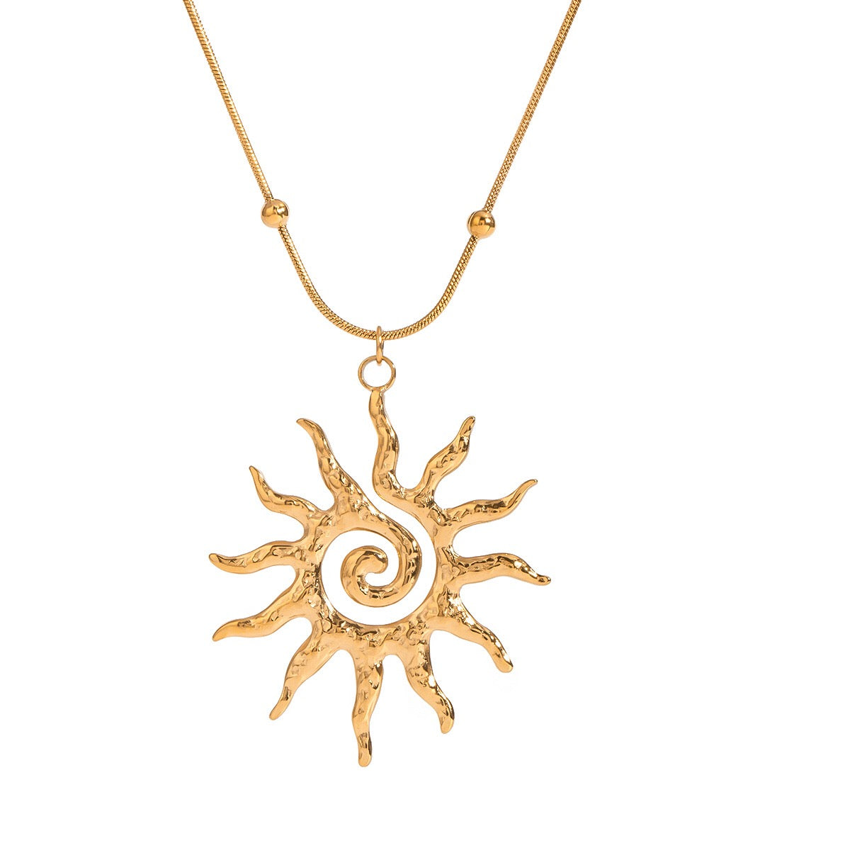 18K Gold Solar Flame Sun Pendant Statement Necklace