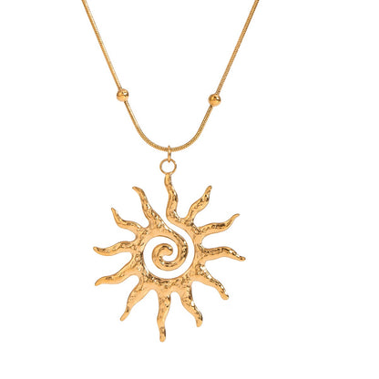 18K Gold Solar Flame Sun Pendant Statement Necklace