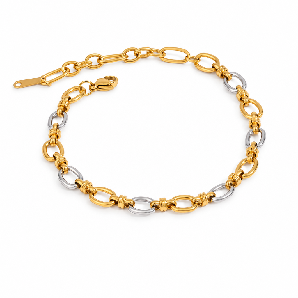 Two Tone Tangled Up Circle Chain Necklace & Bracelet Set