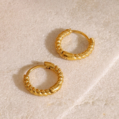 18K Gold Minimalist Twisted Small Hoop Huggie Earrings