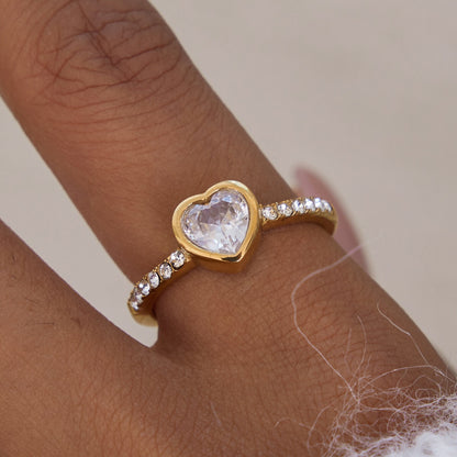 18K Gold Flirt Alert Flower Heart Statement CZ Stacking Ring
