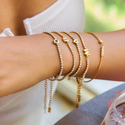 18K Gold Glam Bubble Letter Initial Tennis Bracelet