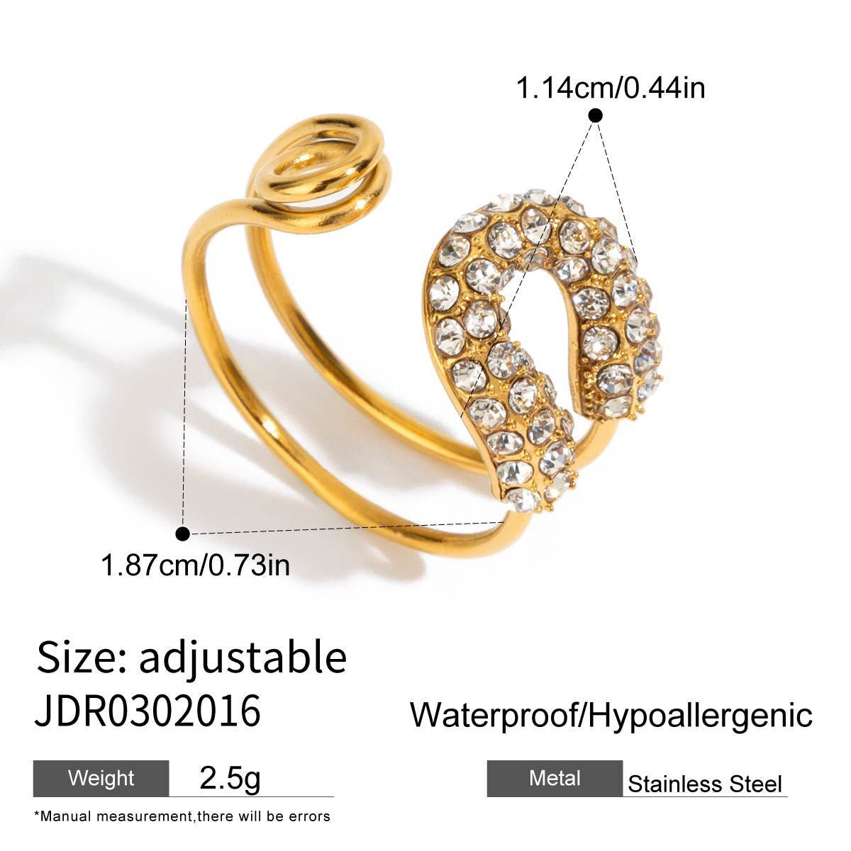 18K Gold Bejeweled Safety Pin Cuff Stacking Ring