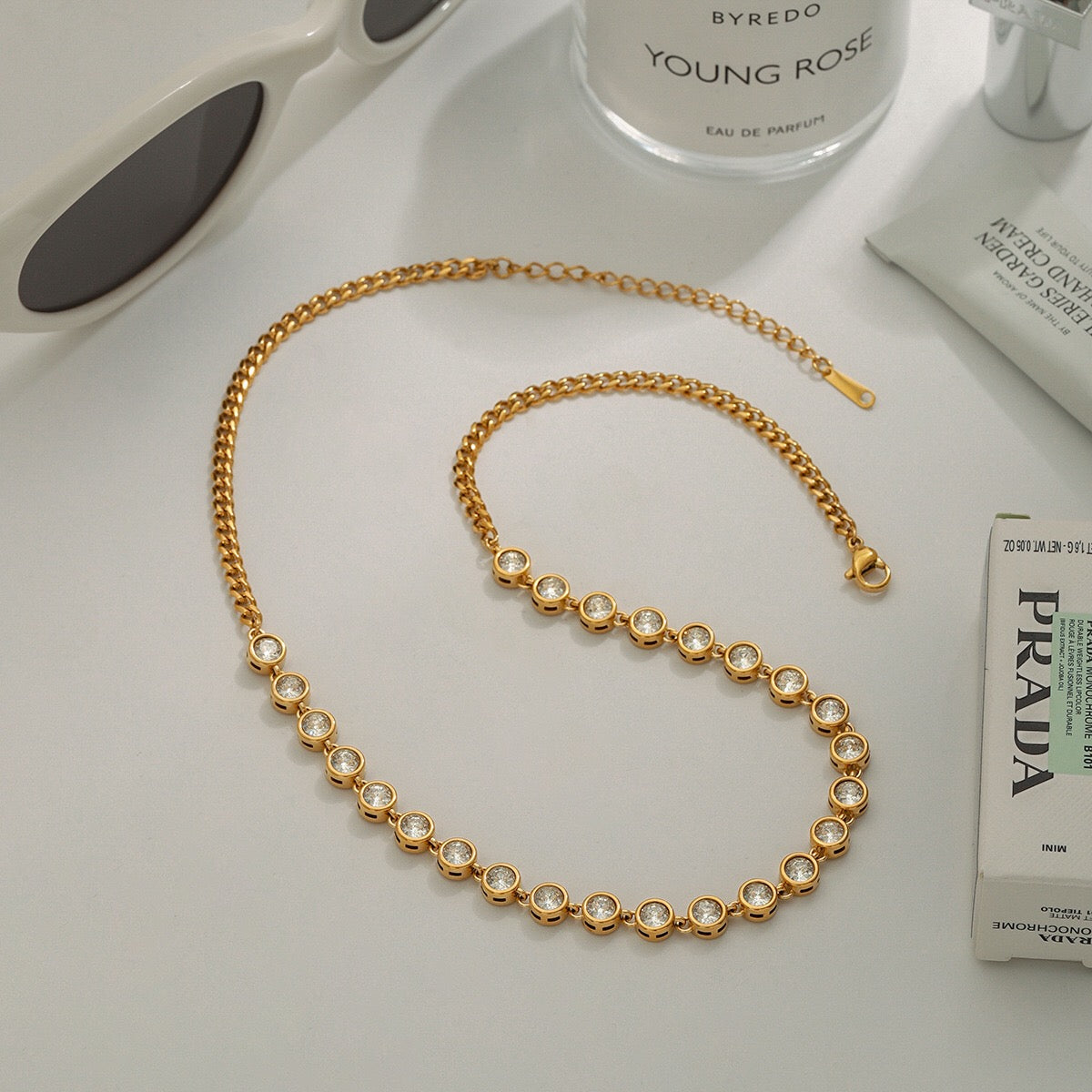 18K Gold Chic Tennis Chain Choker Necklace