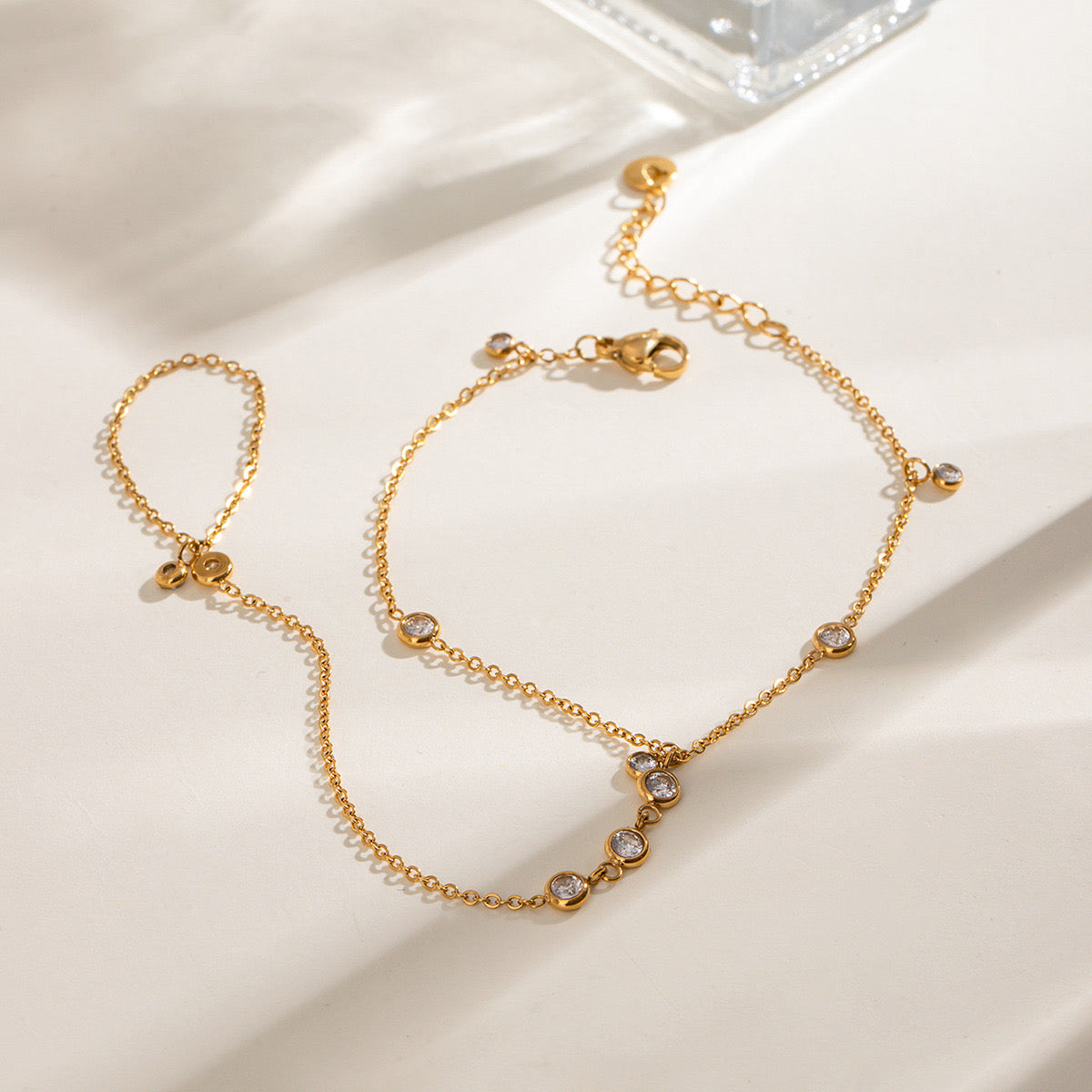 18K Gold Waterproof Trendy Bejeweled Hand Chain Bracelet