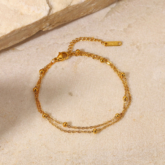 18K Gold Beaded Chain Bracelet