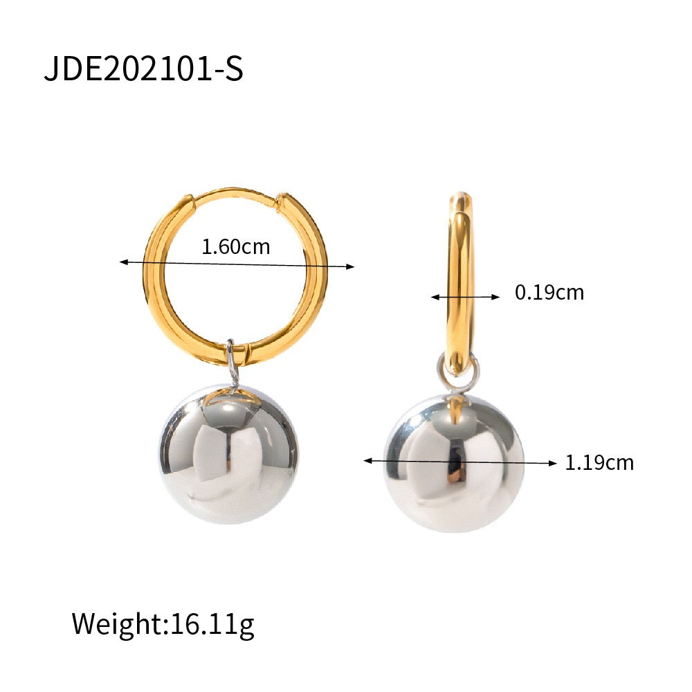 18K Gold Chic Ball Dangle Small Hoop Huggie Earrings