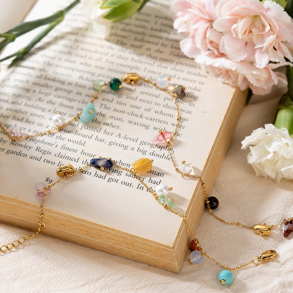 18K Gold Sunkissed Memory Color Beads Chain Bracelet