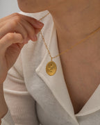 18K Gold Rose Oval Plate Pendant Necklace