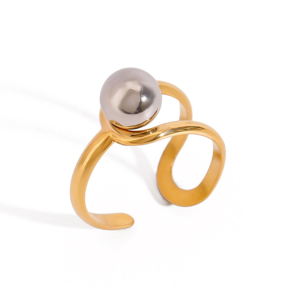 18K Gold Silver Two Tone Ball Statement Ring