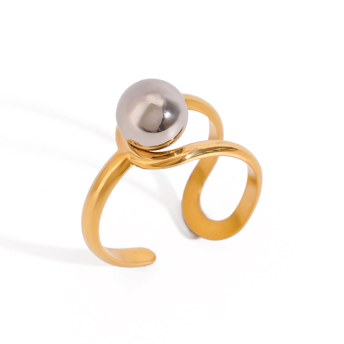18K Gold Silver Two Tone Ball Statement Ring