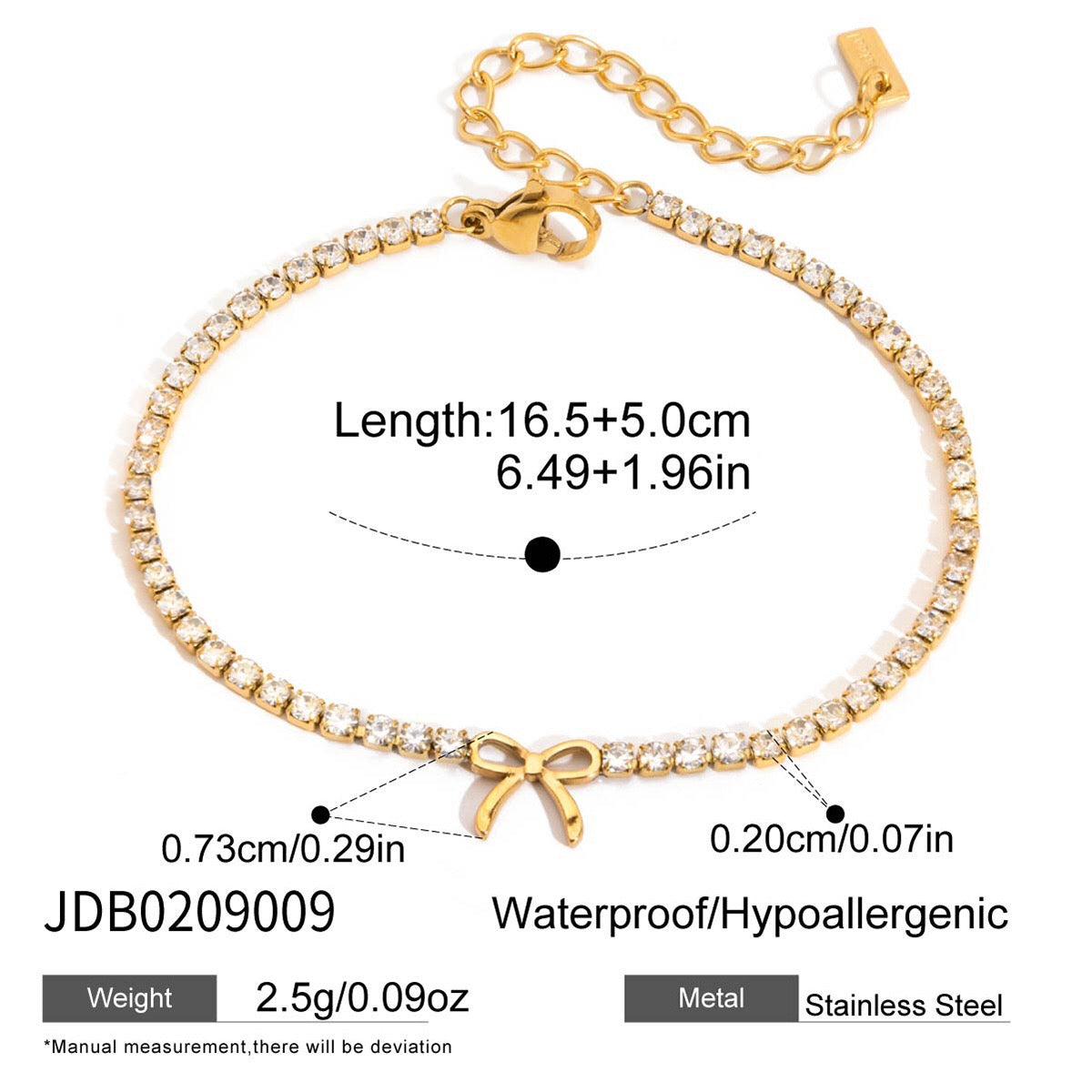 18K Gold Modern Fairytale Heart Bow Moon Clover Tennis Bracelet