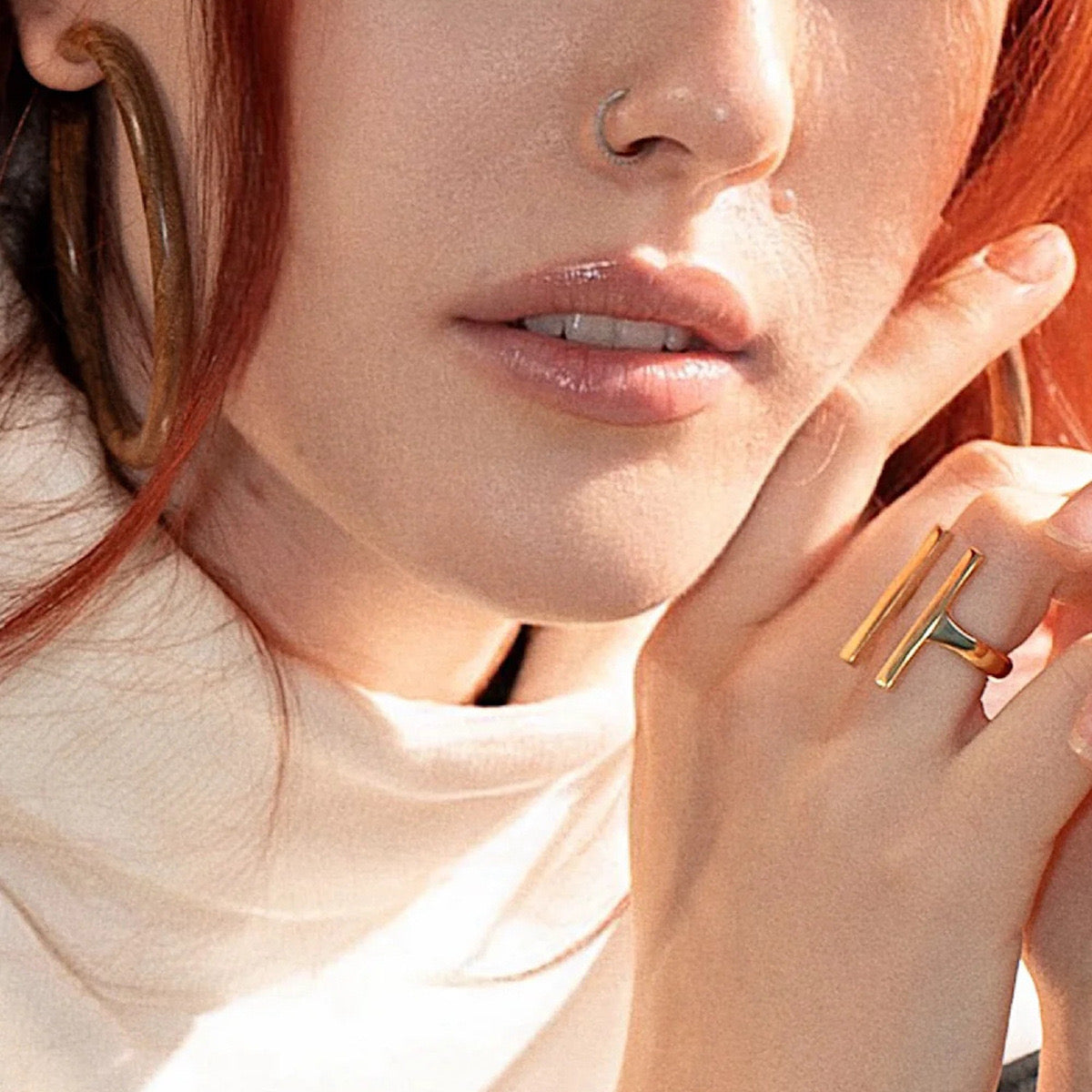 18K Gold Statement T Ring