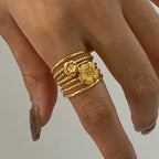 18K Gold Goddess Glow Four Leaf Clover Stacking Rings Set