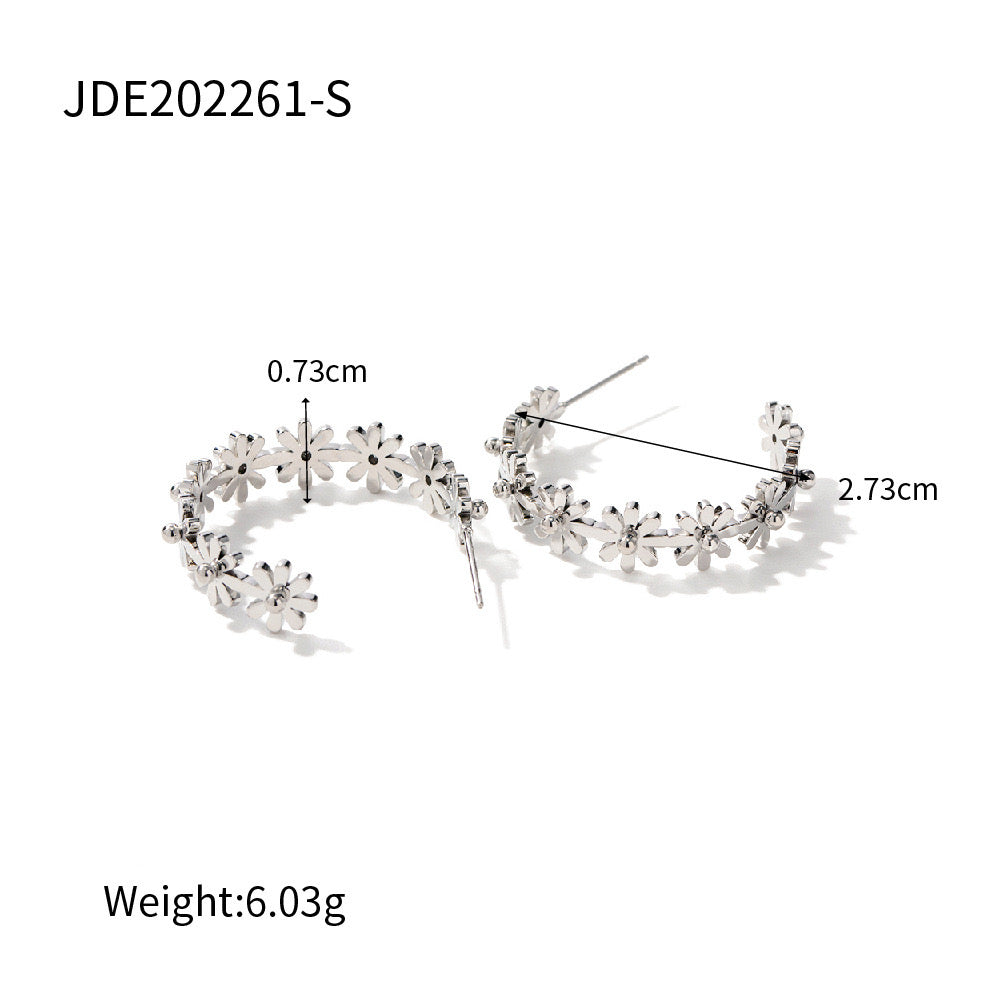 18K Gold Flower Blossom Hoop Huggie Earrings