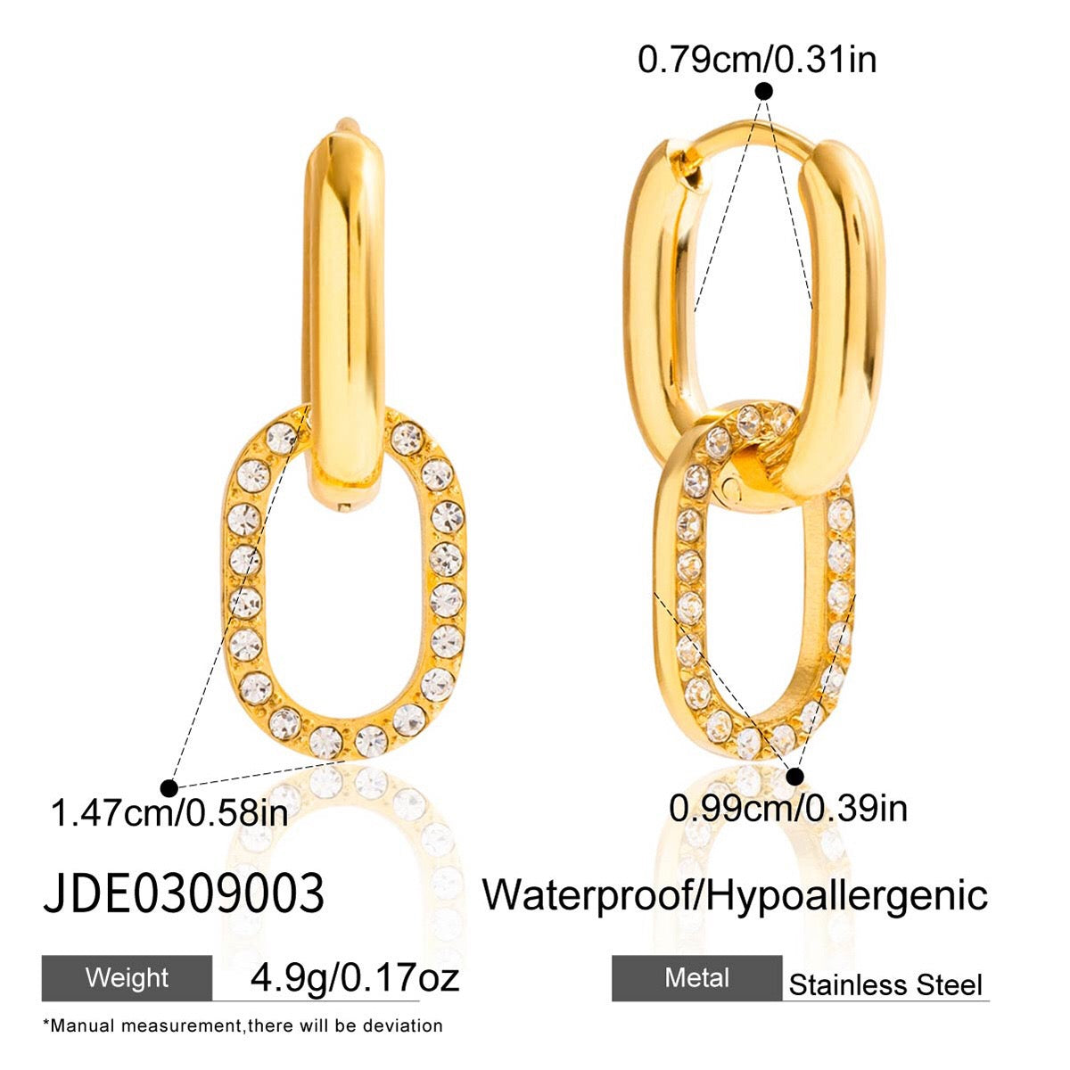 18K Gold Dazzle Huggie Dangle Earrings CZ Ear Cuffs Stack