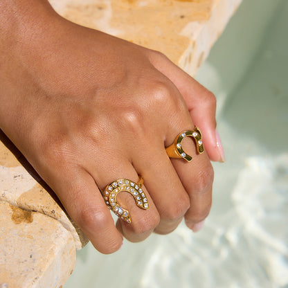 18K Gold Bling Horseshoe Statement Ring