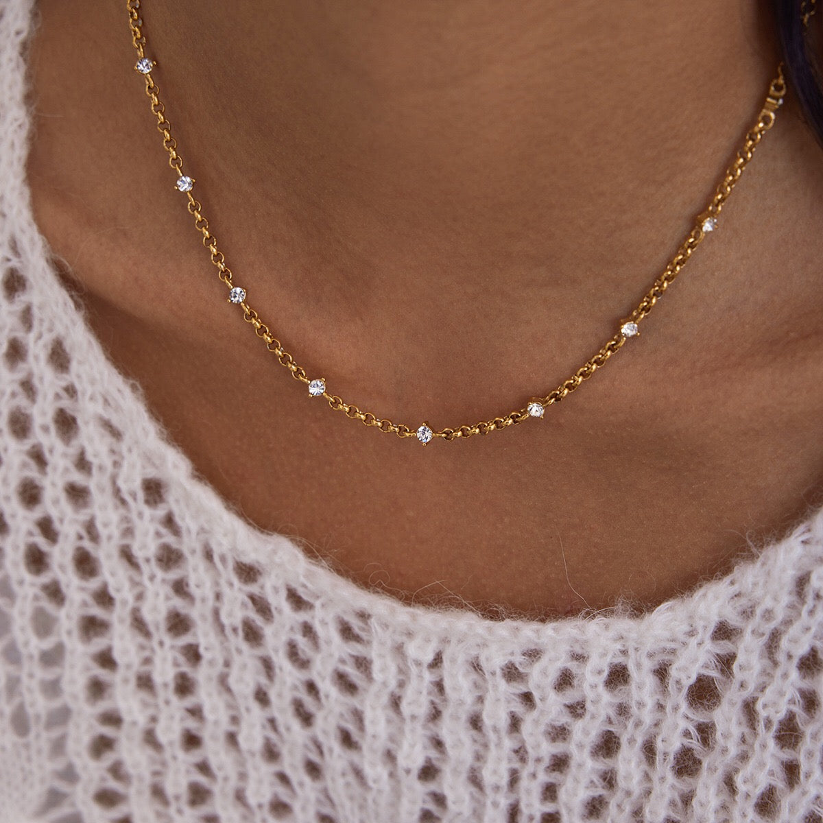 18K Gold Cosmic Glow Paperclip Curb Chain Layered Necklace Set