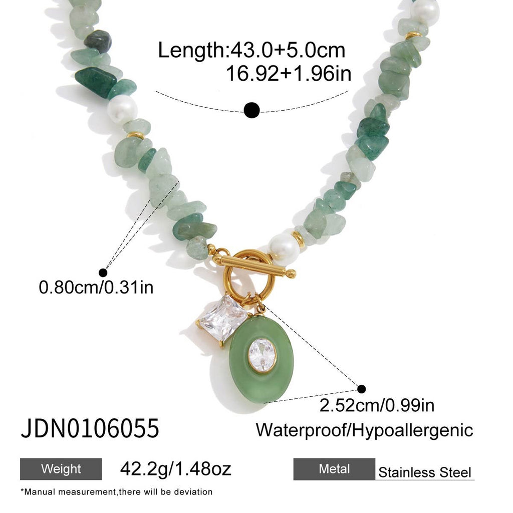 18K Gold Island Charm Natural Stone Beaded Necklace