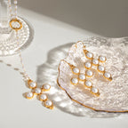 18K Gold Pearl Cross Pendant Lariat Necklace